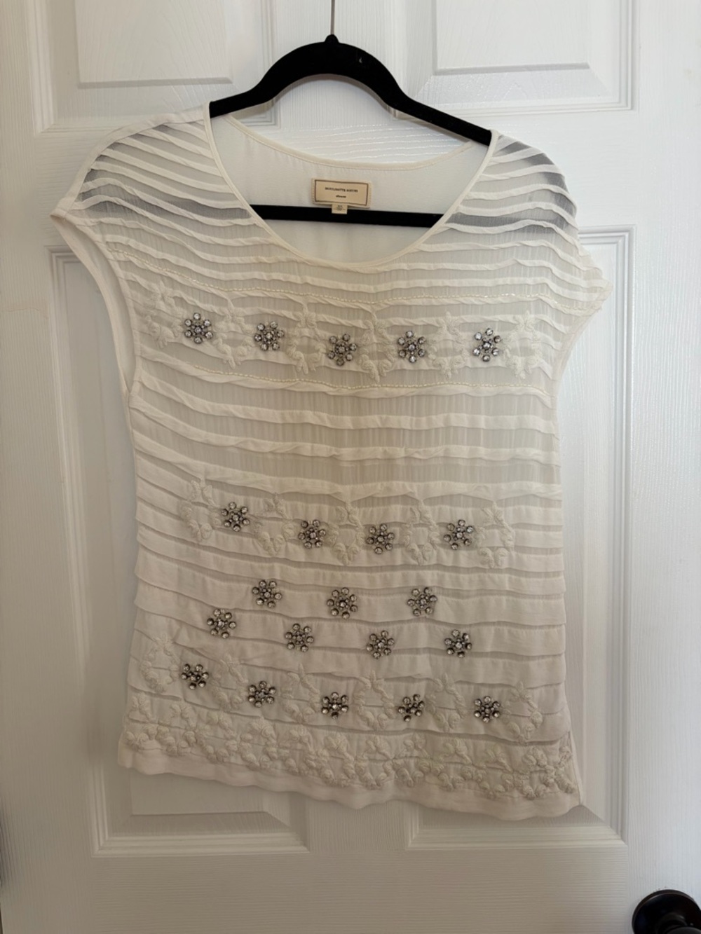 Anthropologie Moulinette Soeurs Embellished Ivory Women's Top - White xs sequins